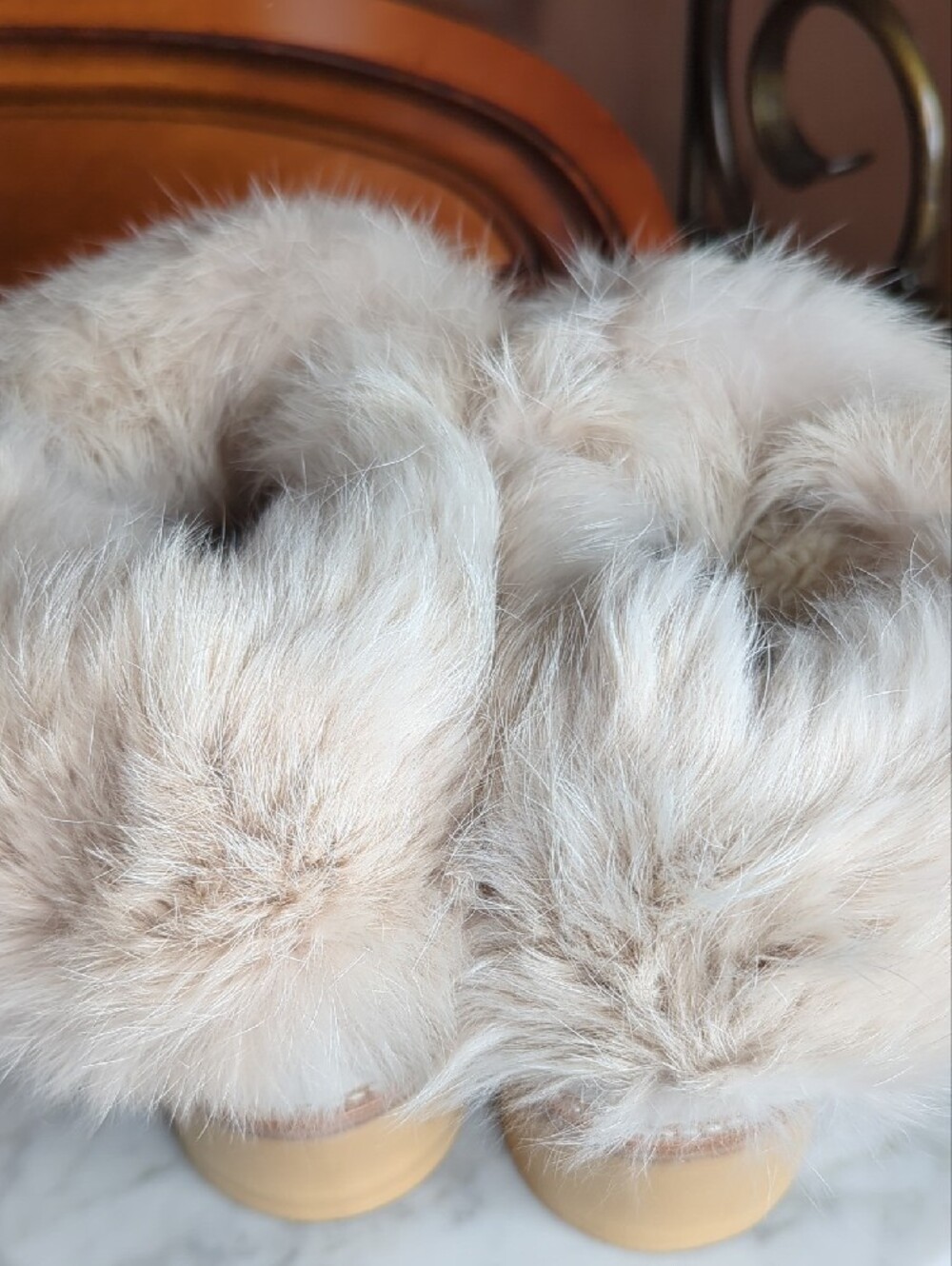 Rachel Zoe Cream Genuine Rabbit Fur Cuff Winter Boots - Picture 17 of 17